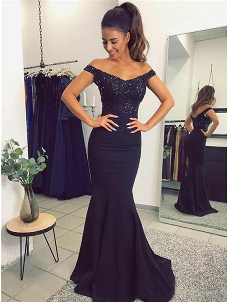 navy mermaid prom dress