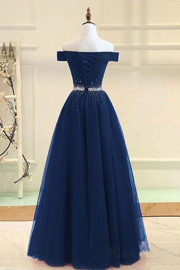 navy blue prom gown