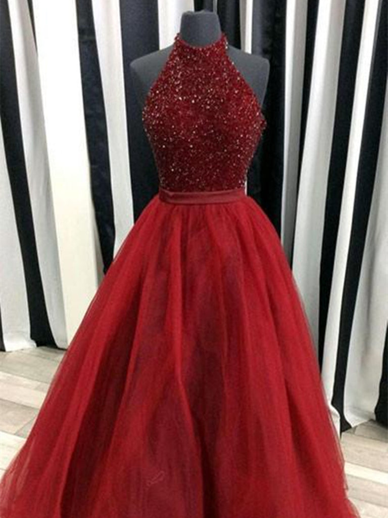 a line burgundy prom dress