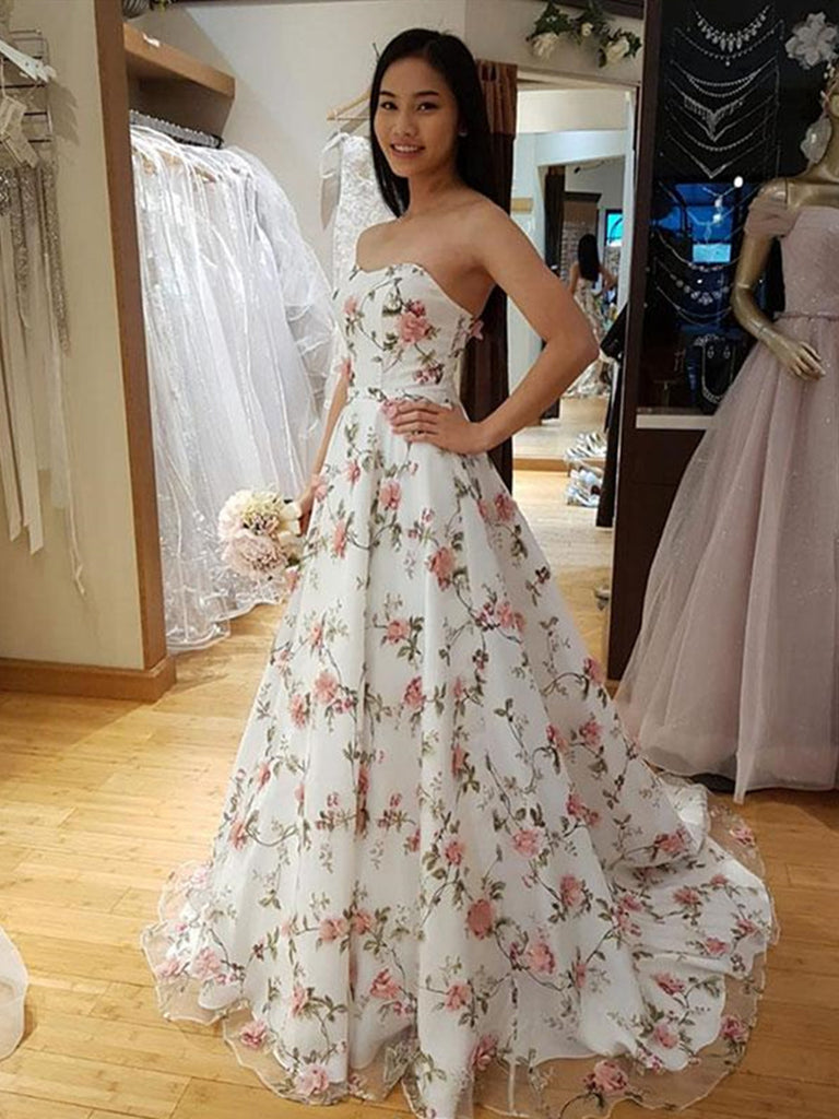 prom dress white with flowers