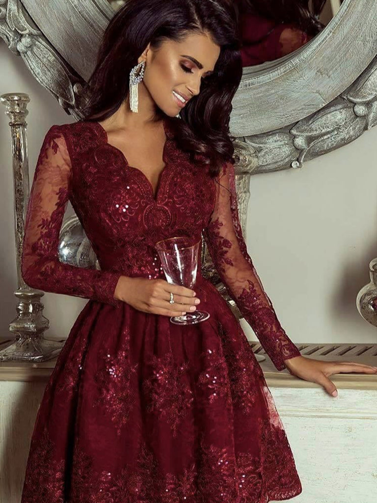 burgundy lace formal dress