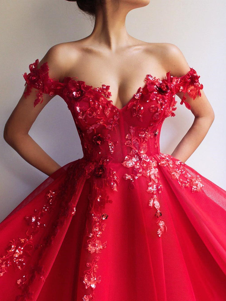 red long off the shoulder dress