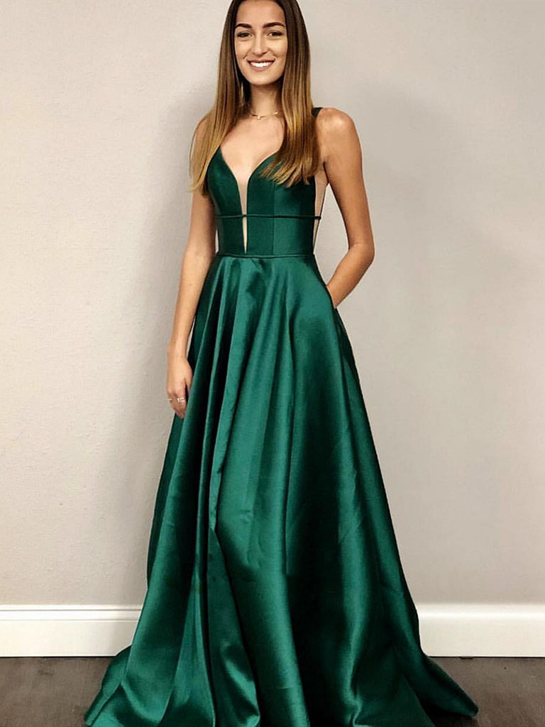 emerald green deep v dress