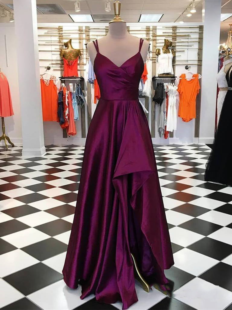 purple satin prom dress