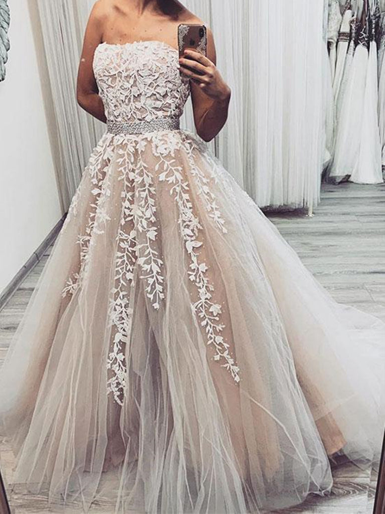 champagne lace wedding dress