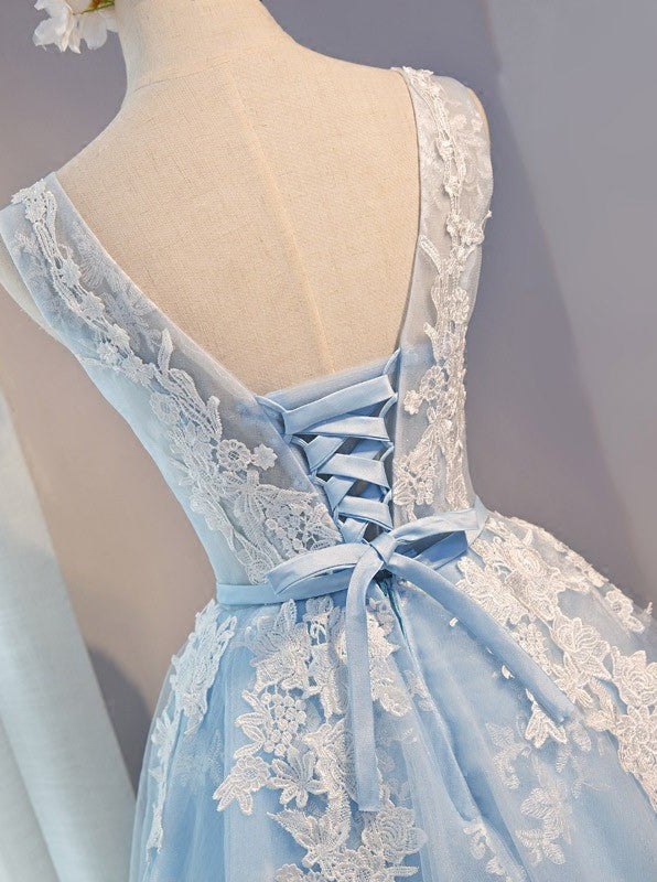 white and blue graduation dress