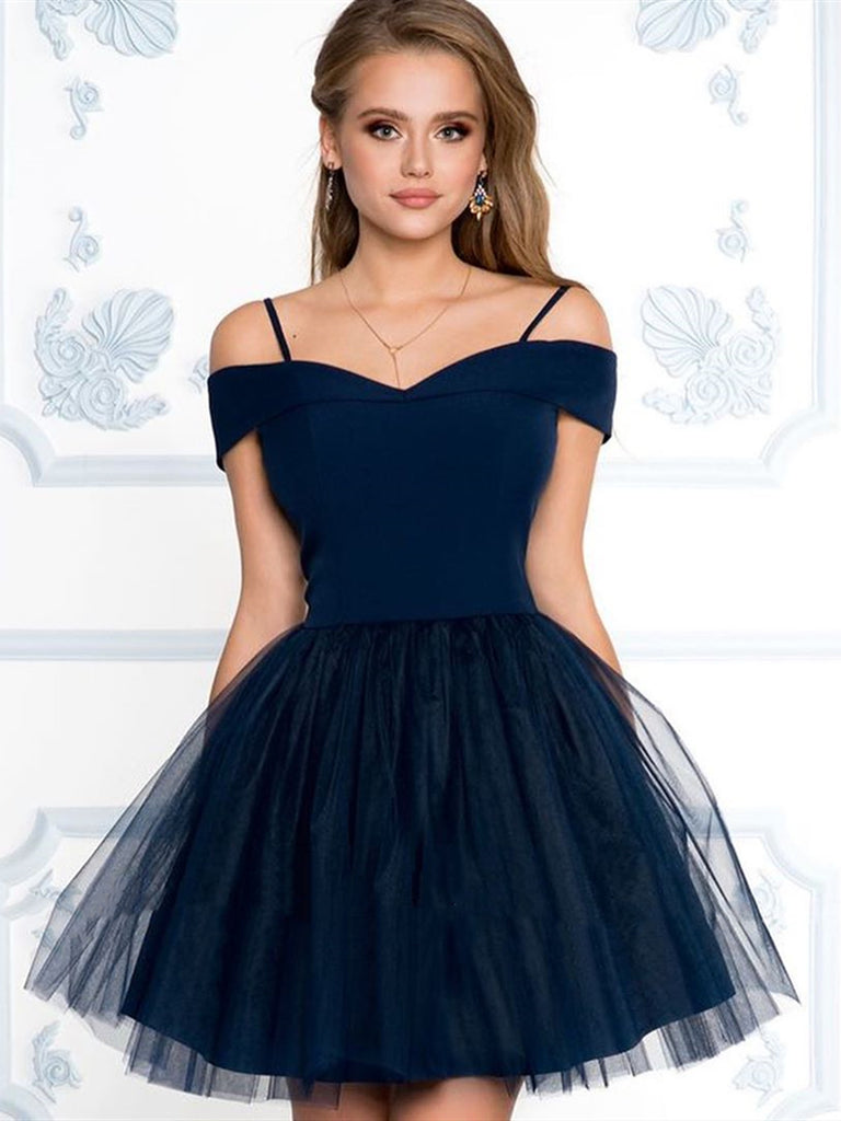 navy blue off shoulder dress