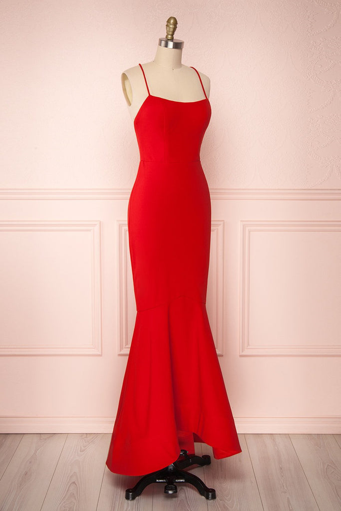 Thin Straps Red Mermaid Prom Dresses, Red Mermaid Formal Graduation Ev ...