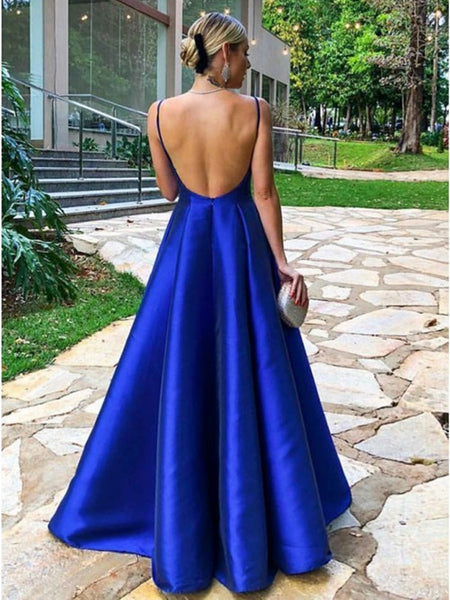 A Line V Neck Royal Blue Prom Dresses, Blue V Neck Formal Graduation E ...
