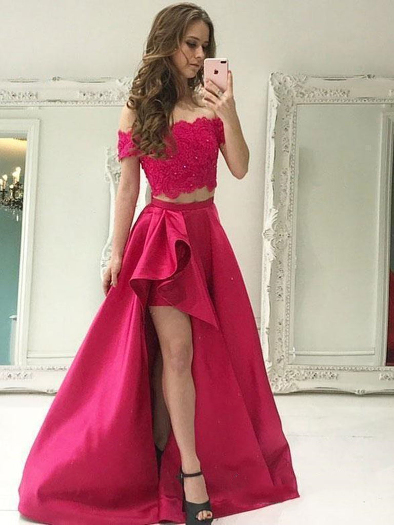 2 piece off the shoulder prom dress