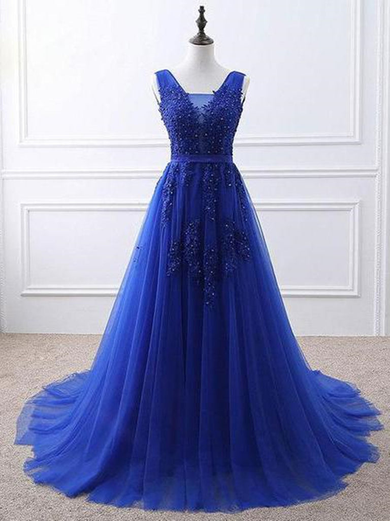 blue lace prom dresses