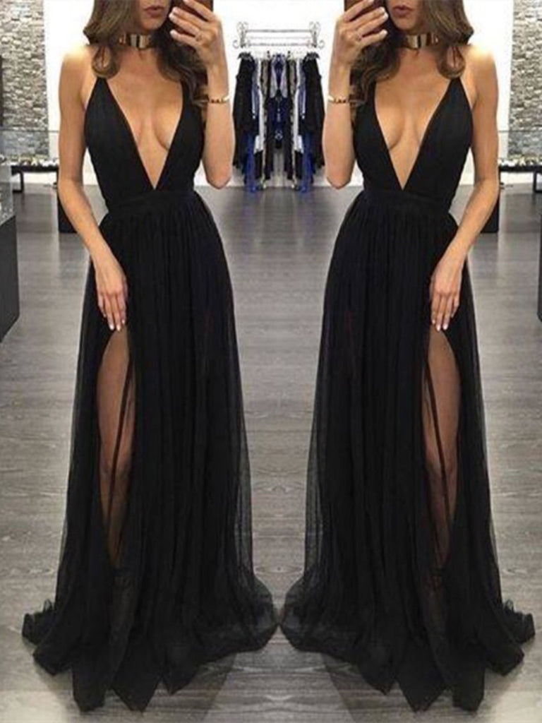 black v neck ball gown