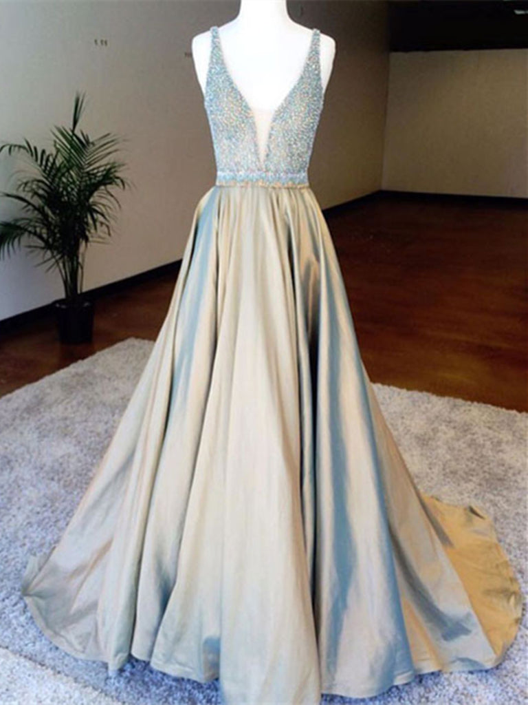 a line v neck gown