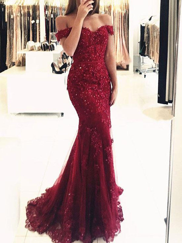 burgundy lace prom dress