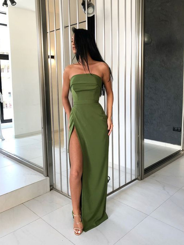 green strapless dress