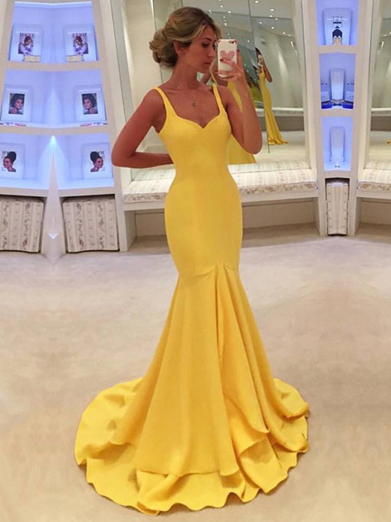 mermaid yellow prom dresses