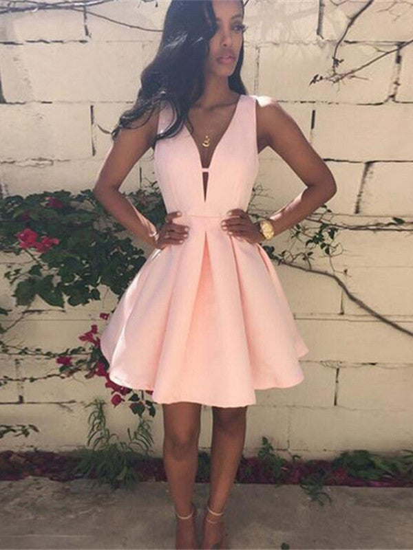 short v neck homecoming dress