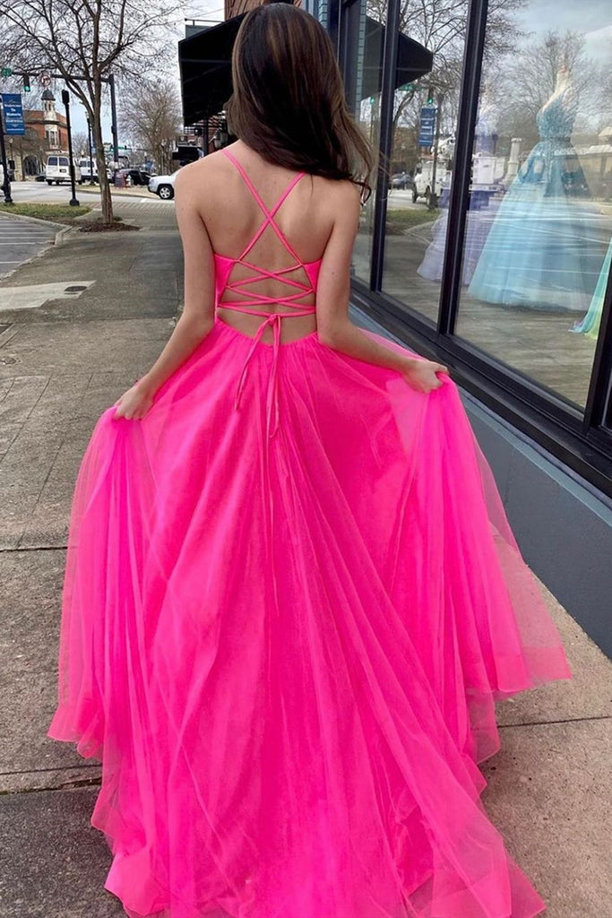 hot pink prom dresses with straps