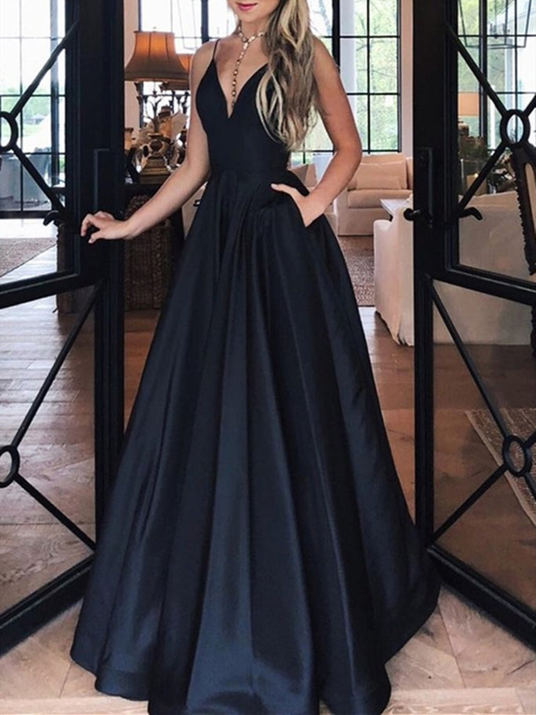 black satin evening dress