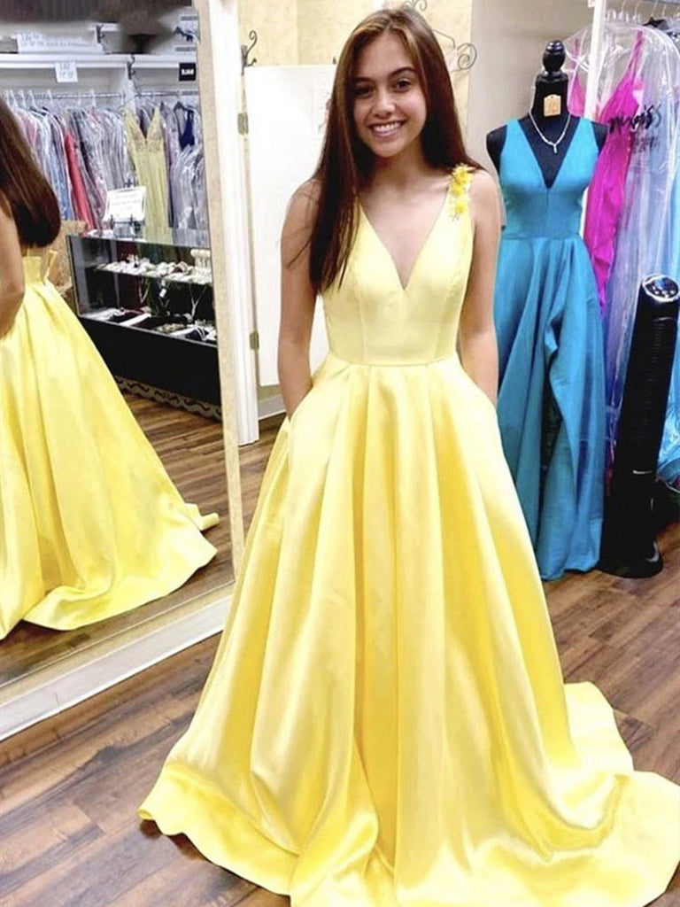 yellow flower prom dress