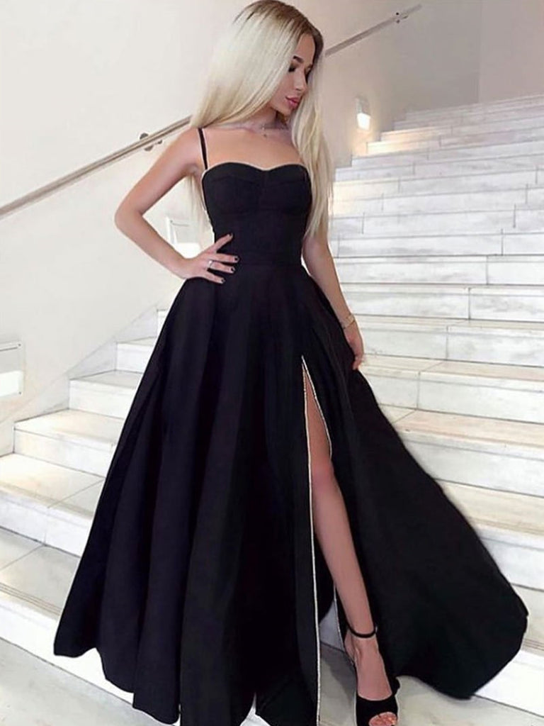 a line black prom dress