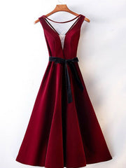 burgundy tea length formal dress