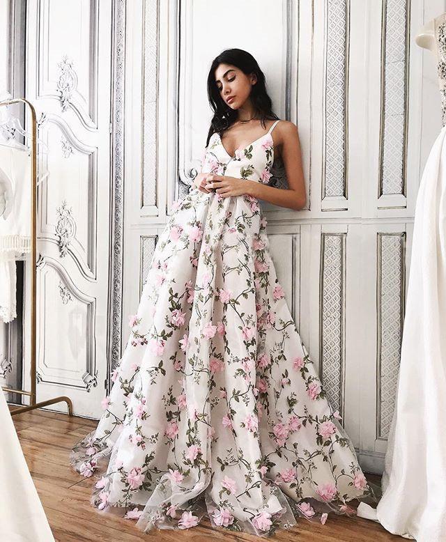 white dress with pink flowers