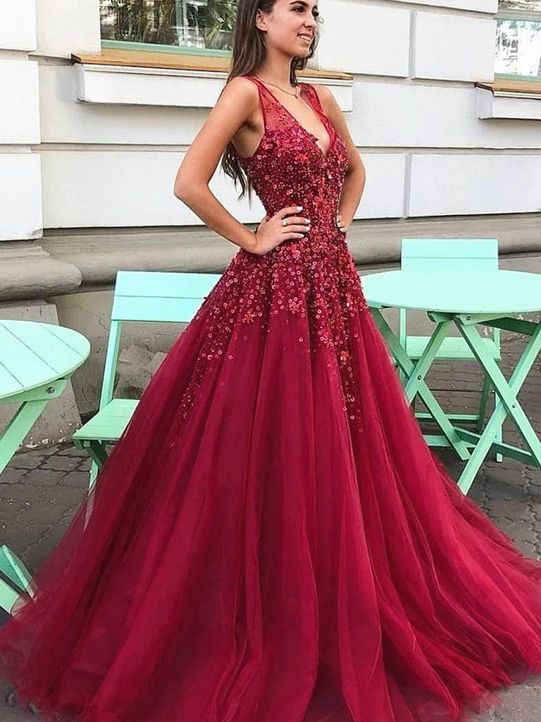 a line beaded prom dress