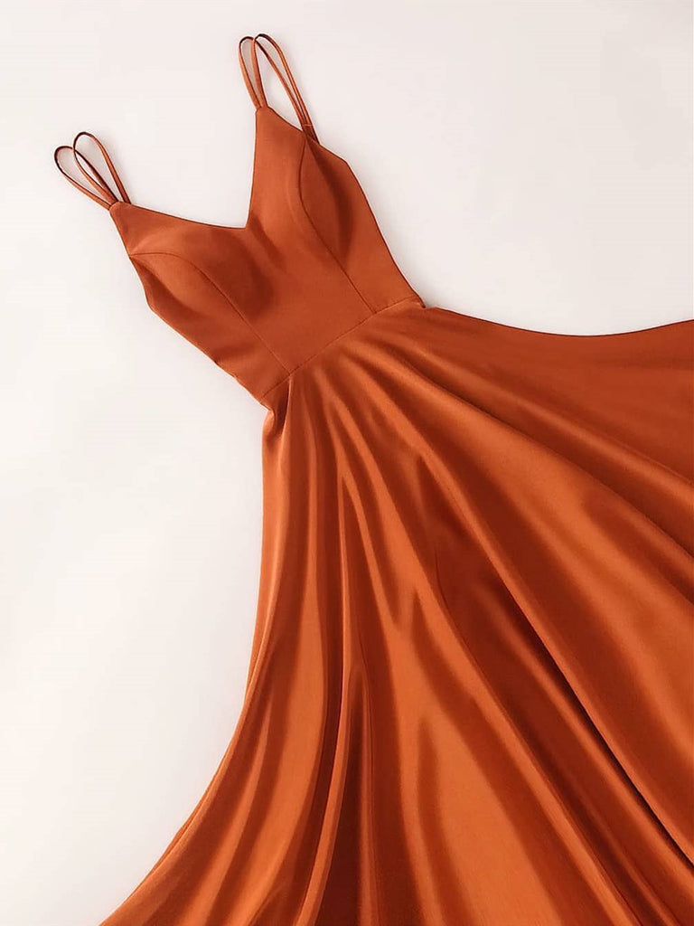 orange satin long dress