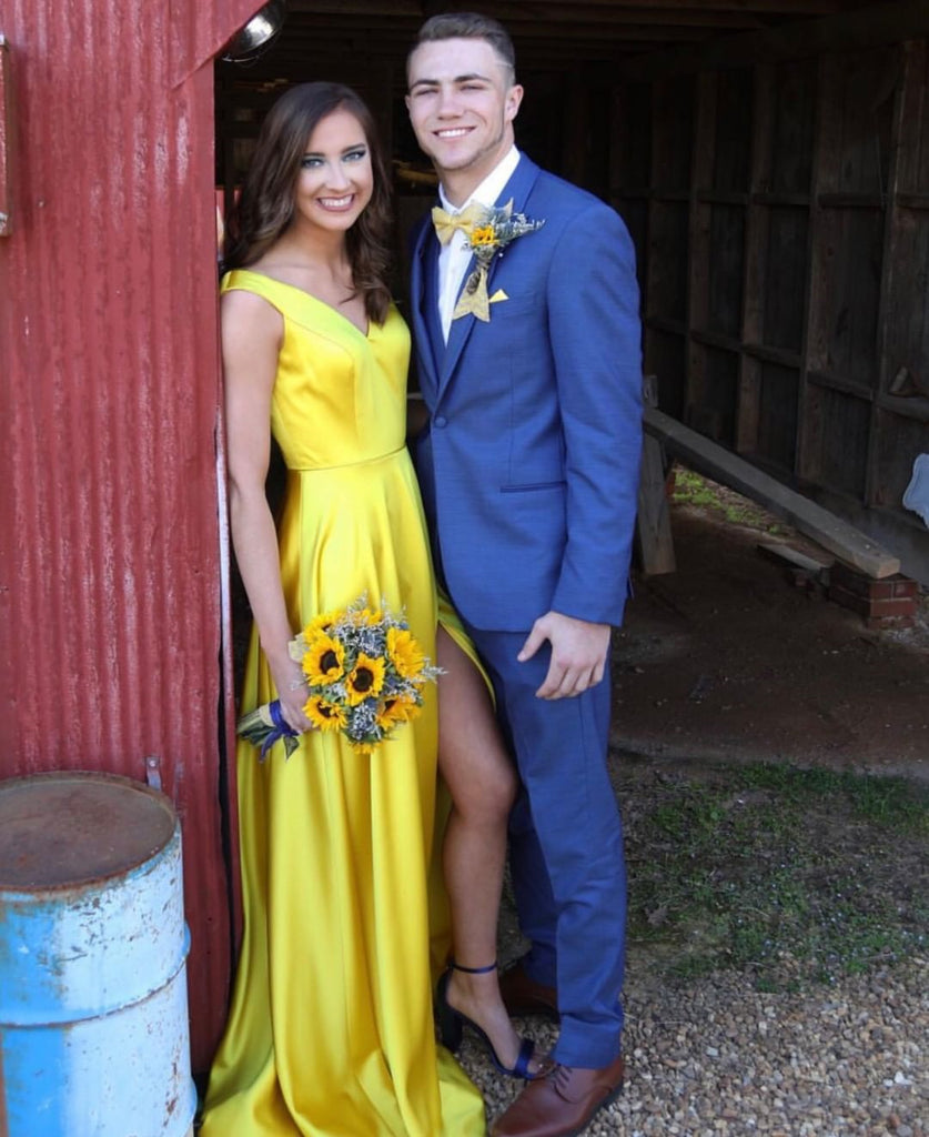 yellow and blue prom dresses