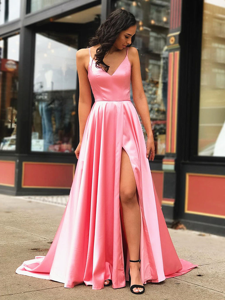 pink formal dresses long