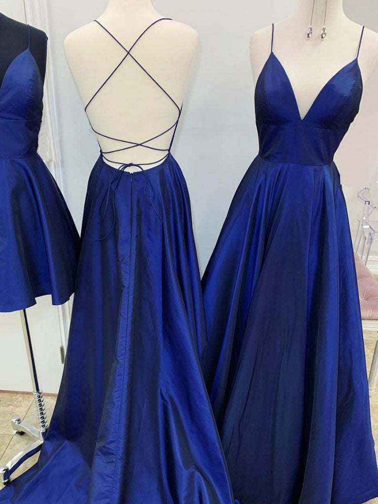 royal blue a line prom dress
