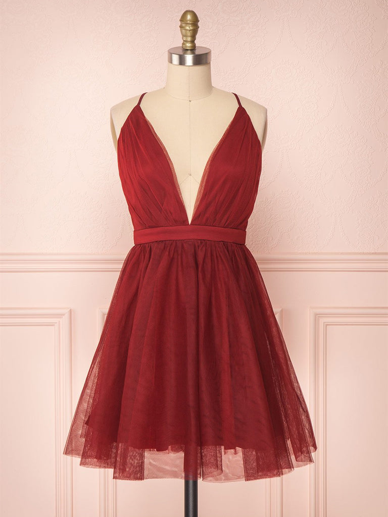 burgundy tulle dress