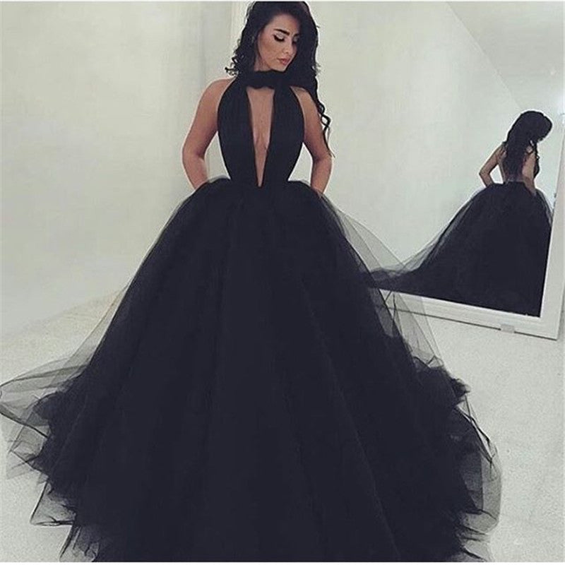 Custom Made Black Tulle Prom Gown 