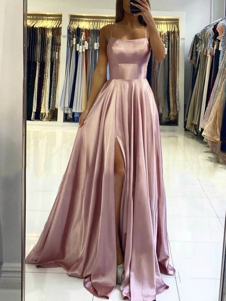 Dusty Pink Backless Long Prom Dresses, Dusty Pink Open Back Long Forma