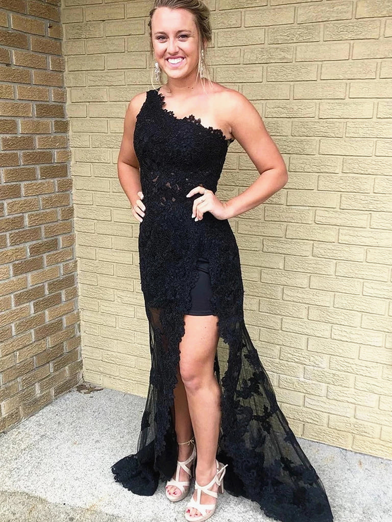 black one shoulder prom dress