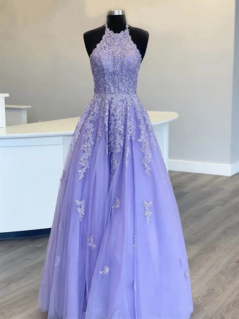 purple long evening dress