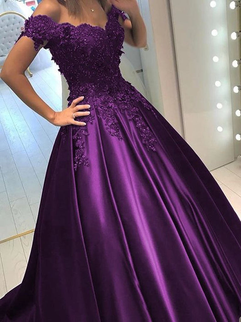 purple lace prom dress