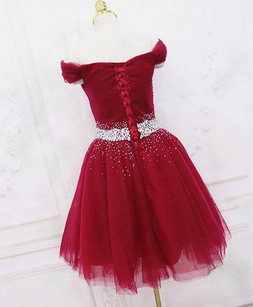 Off Shoulder Short Burgundy Prom Dresses, Short Burgundy Off the Shoul ...