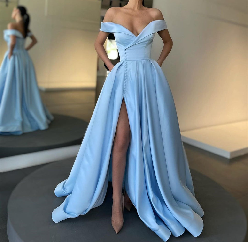 buy > light blue dress off shoulder, Up to 67% OFF