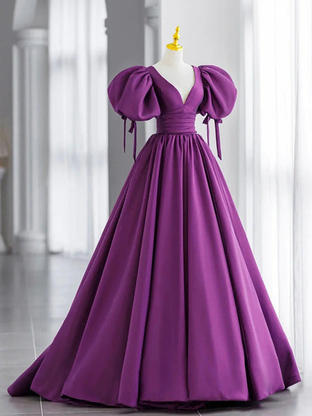 Off the Shoulder Purple Satin Long Prom Dresses, Purple Off Shoulder L ...