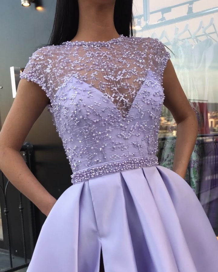 purple prom dresses with sleeves