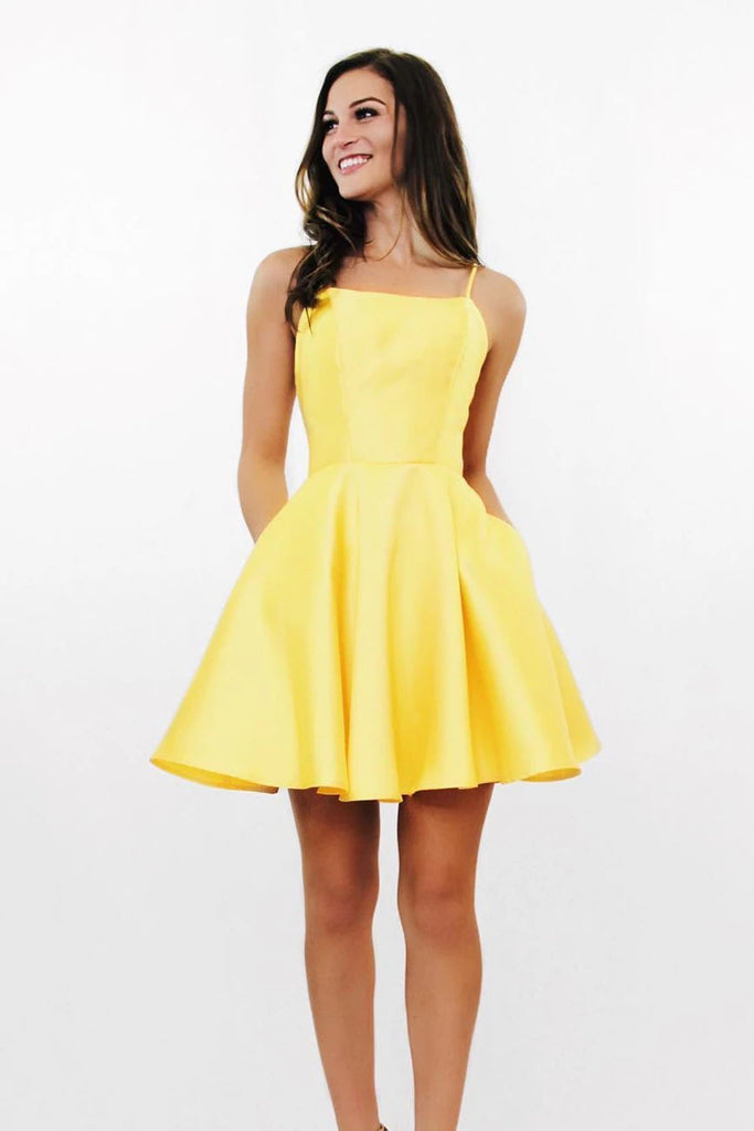 yellow short dress prom