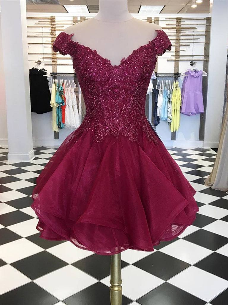 burgundy off the shoulder short dress