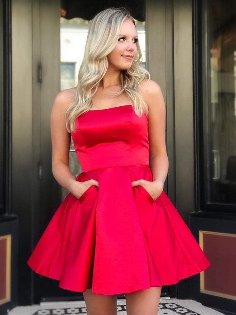red dresses with pockets
