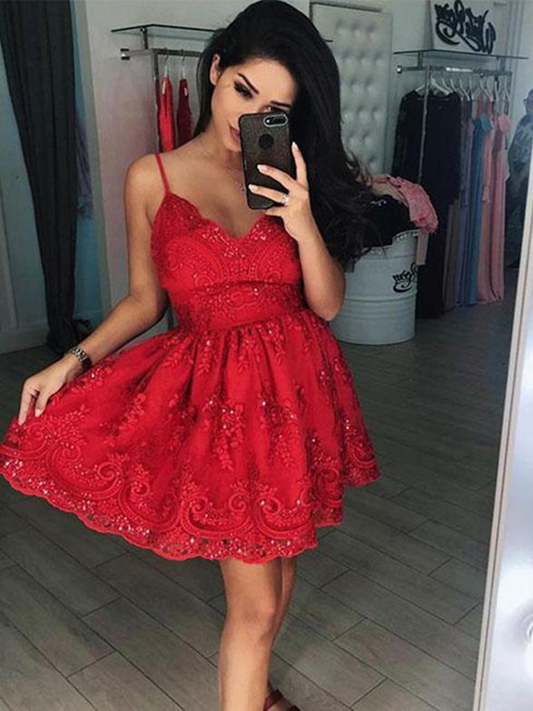 red lace hoco dress