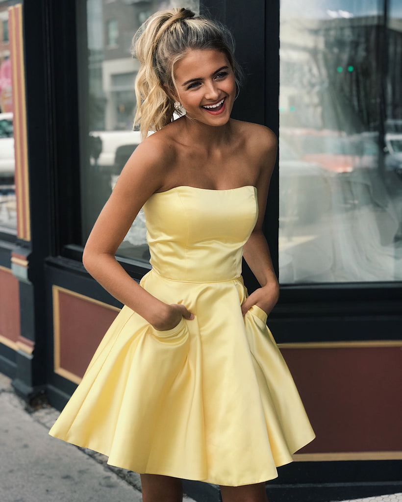 yellow prom dress with pockets