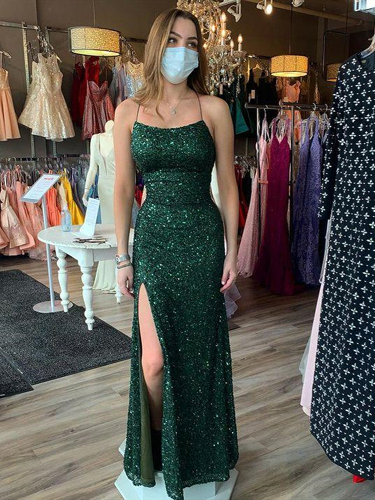 Spaghetti Straps Emerald Green Mermaid Long Prom Dresses, Emerald Gree ...