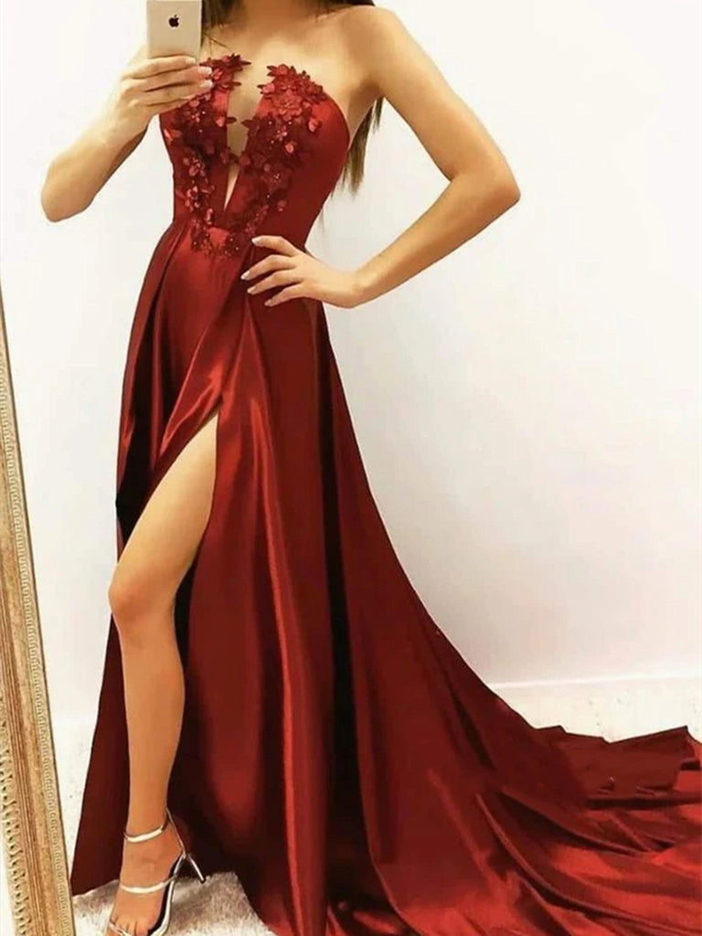 wine red satin dress