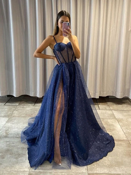 Sweetheart Neck Blue Burgundy Long Prom Dresses, Blue Burgundy Long Fo ...